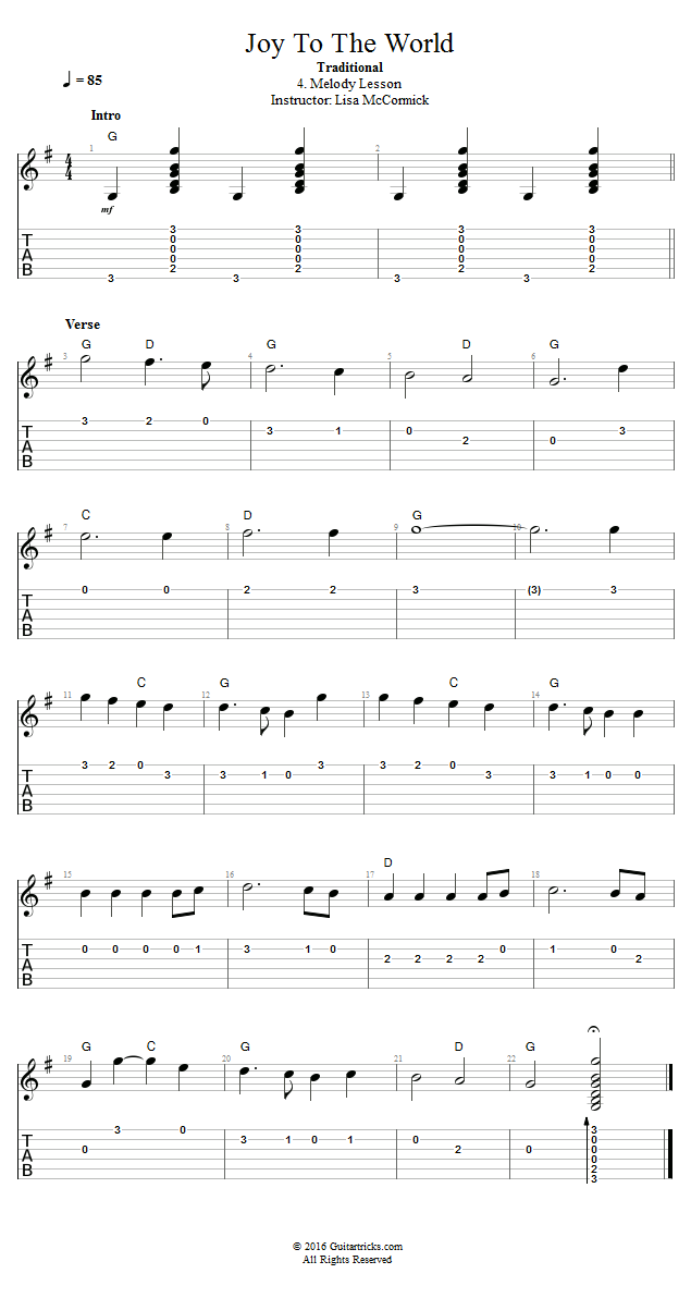 Joy To The World: Melody Lesson song notation
