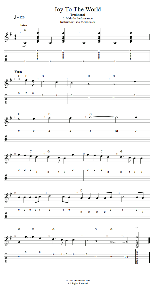 Joy To The World: Melody Performance song notation