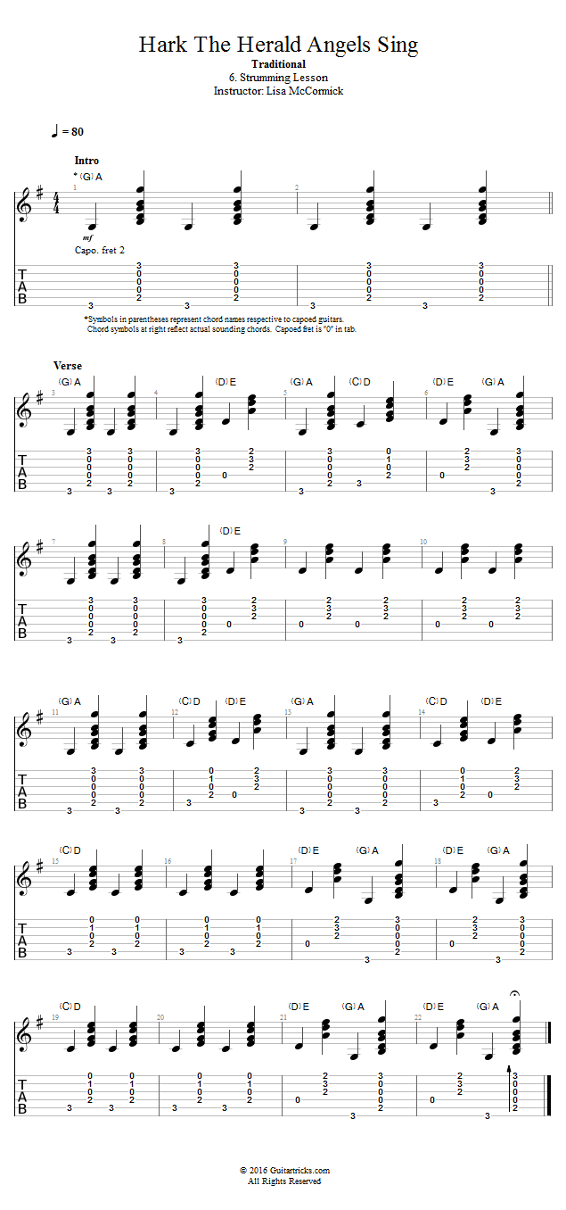 Hark! The Herald Angels Sing: Strumming Lesson song notation