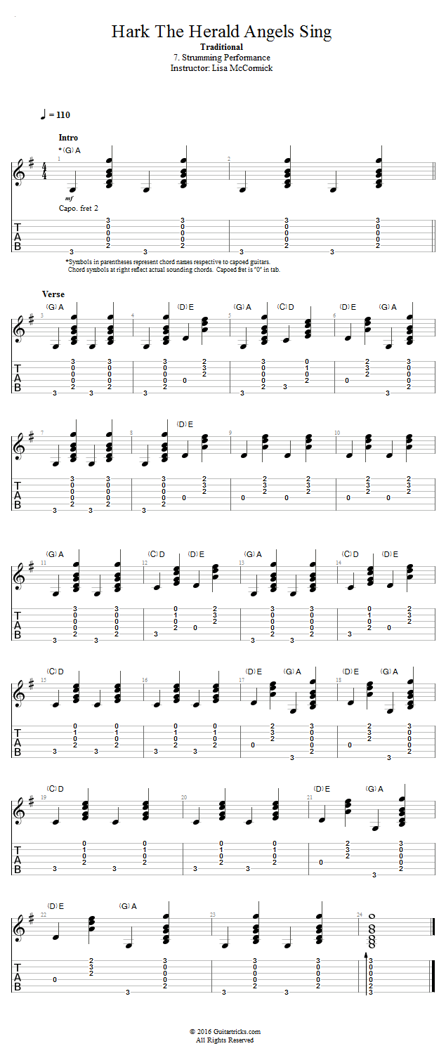 Hark! The Herald Angels Sing: Strumming Performance song notation