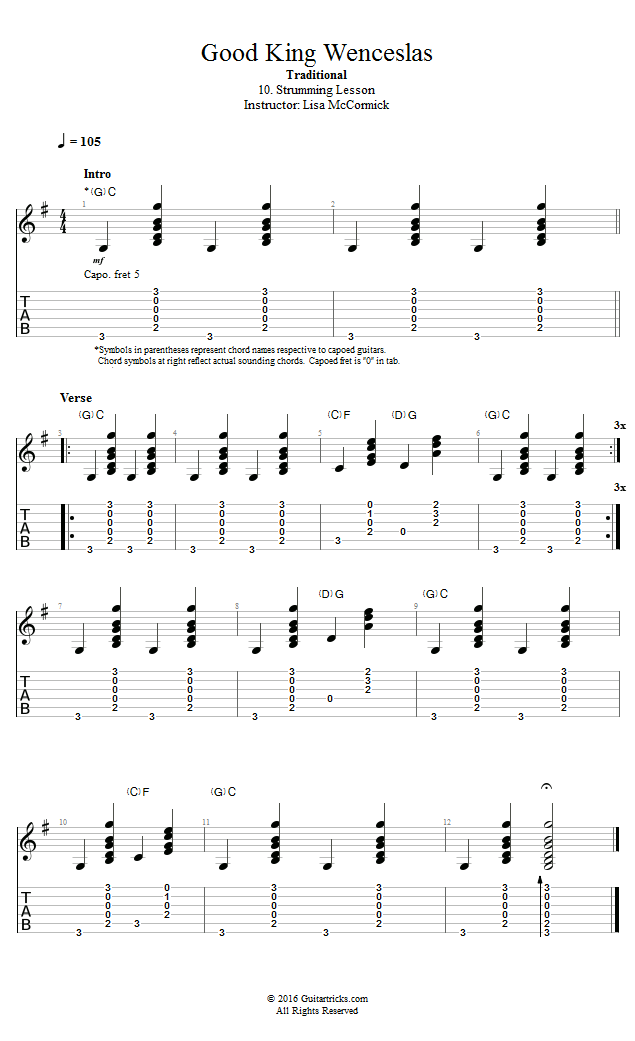 Good King Wenceslas: Strumming Lesson song notation