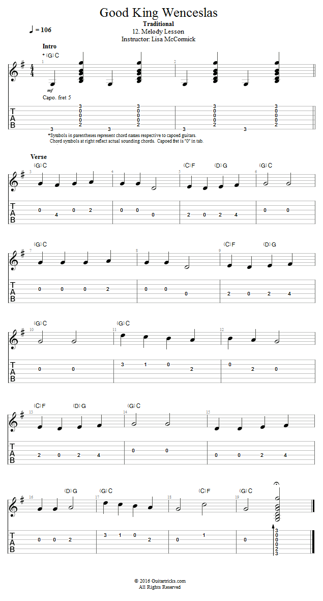 Good King Wenceslas: Melody Lesson song notation