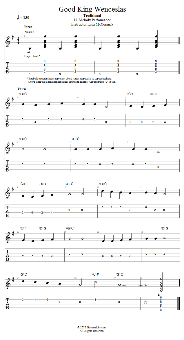 Good King Wenceslas: Melody Performance  song notation