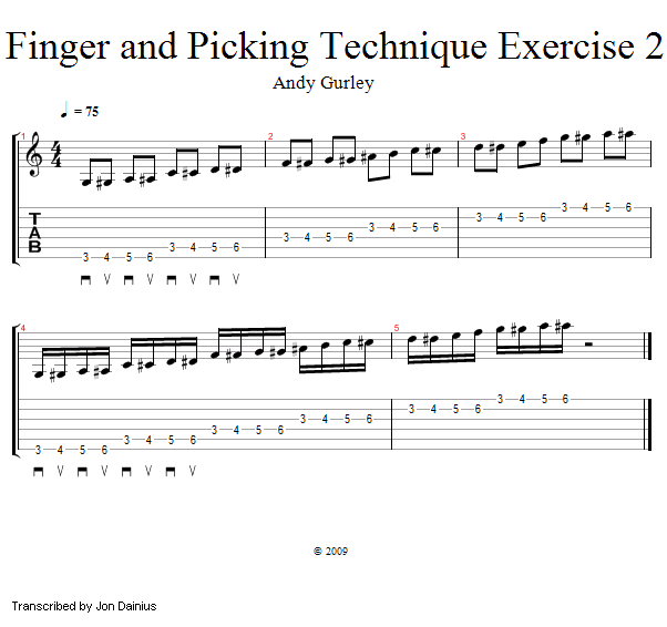 Finger and Picking Technique Exercise 2 song notation