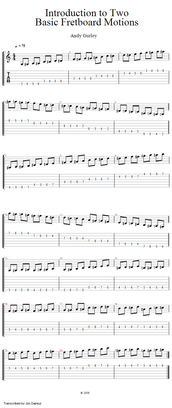 Intro to Two Basic Fretboard Motions song notation