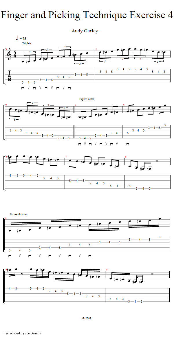 Finger and Picking Technique Exercise 4 song notation