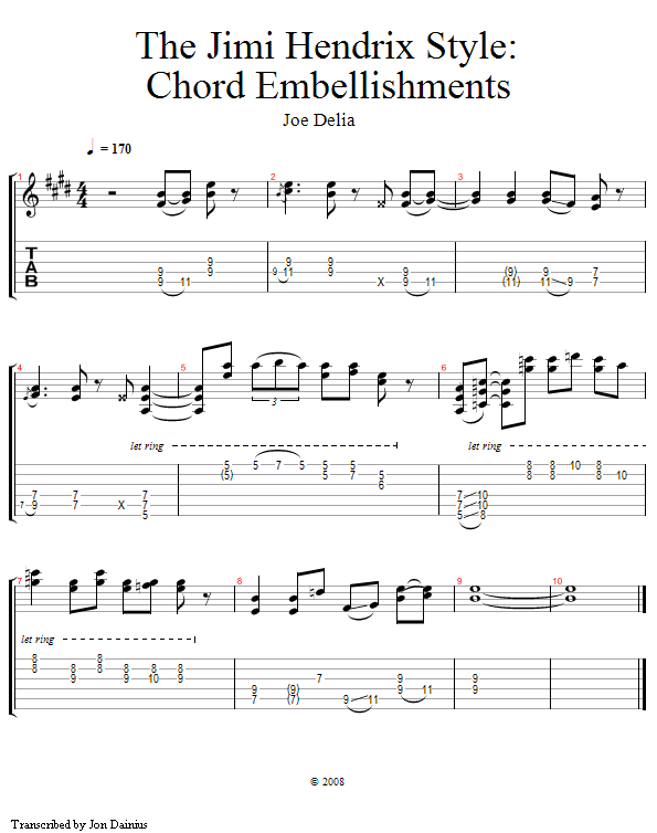 Hendrix Style: Chord Embellishments song notation