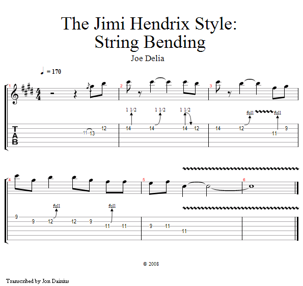 Hendrix Style: String Bending song notation