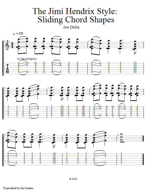 Hendrix Style: Sliding Chord Shapes song notation