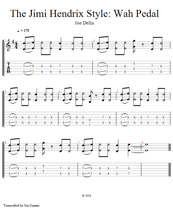 Hendrix Style: Wah Pedal song notation