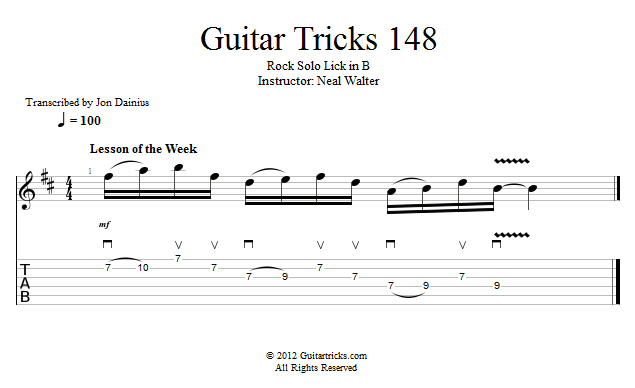 Guitar Tricks 148: Rock Solo Lick in B song notation