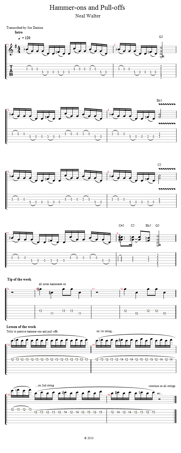 Guitar Tricks 38: Hammer-Ons and Pull-Offs song notation