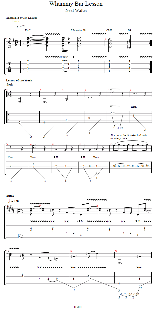Guitar Tricks 39: Whammy Bar Lesson song notation