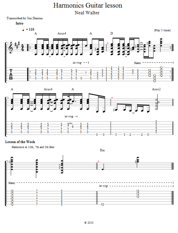 Guitar Tricks 37: Harmonics Guitar Lesson song notation