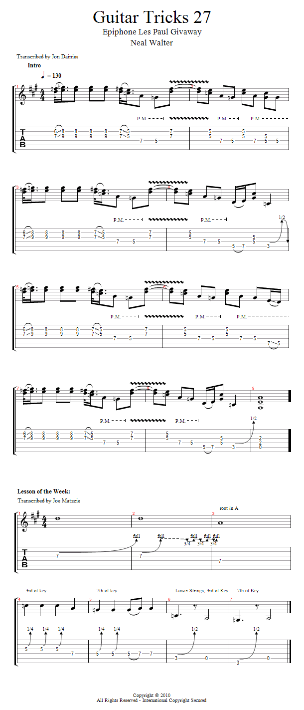 Guitar Tricks 27: Epiphone Les Paul Giveaway song notation