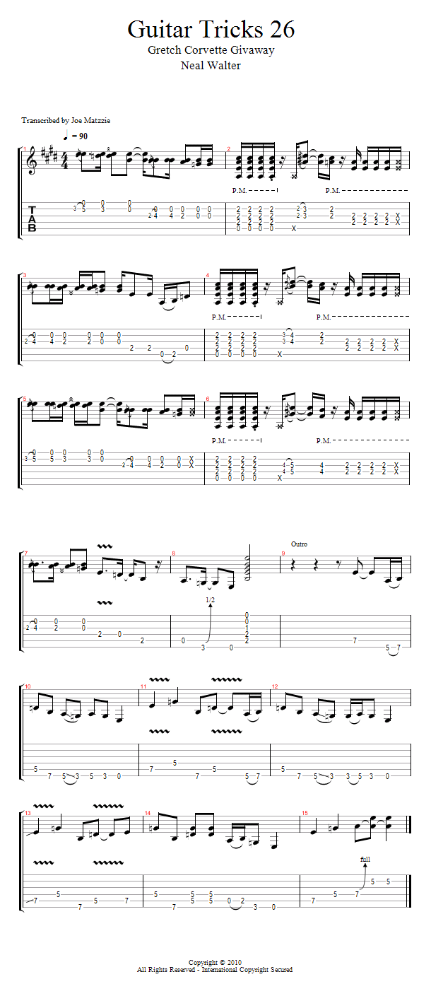 Guitar Tricks 26: Gretsch Corvette Giveaway song notation