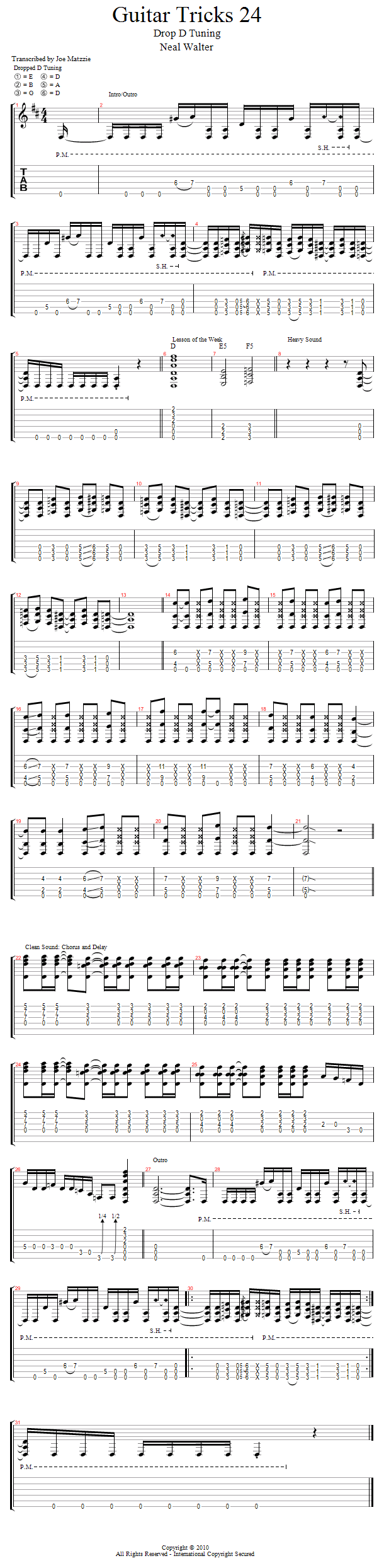 Guitar Tricks 24: Drop D Tuning song notation