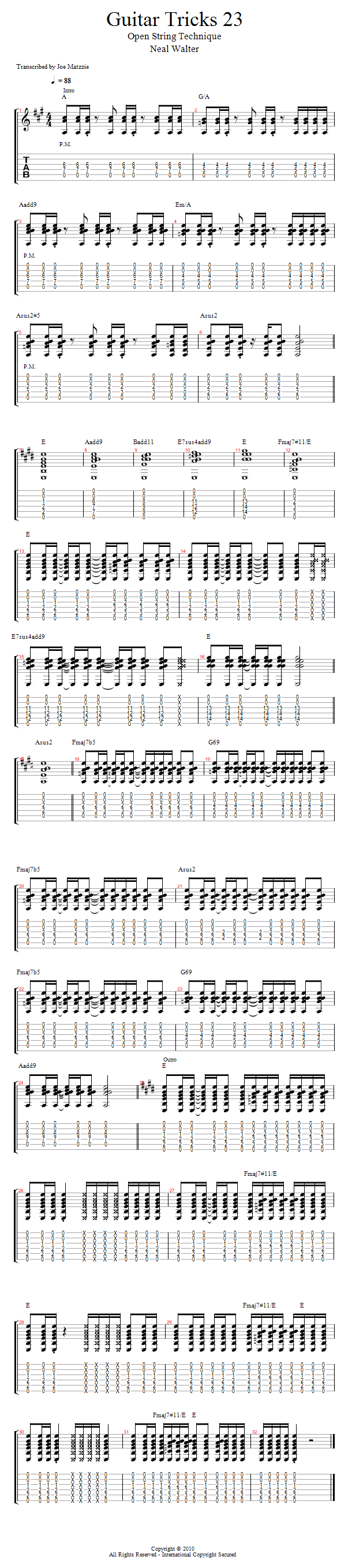 Guitar Tricks 23: Open String Technique song notation