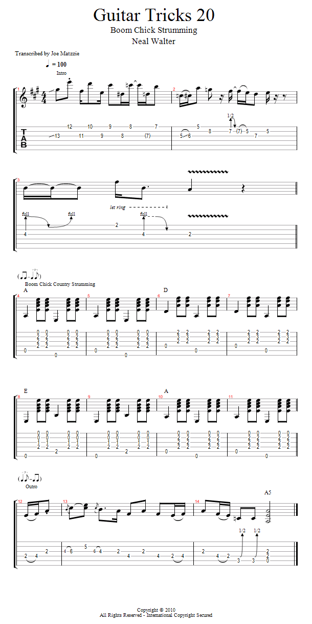 Guitar Tricks 20: Boom Chick Strumming song notation