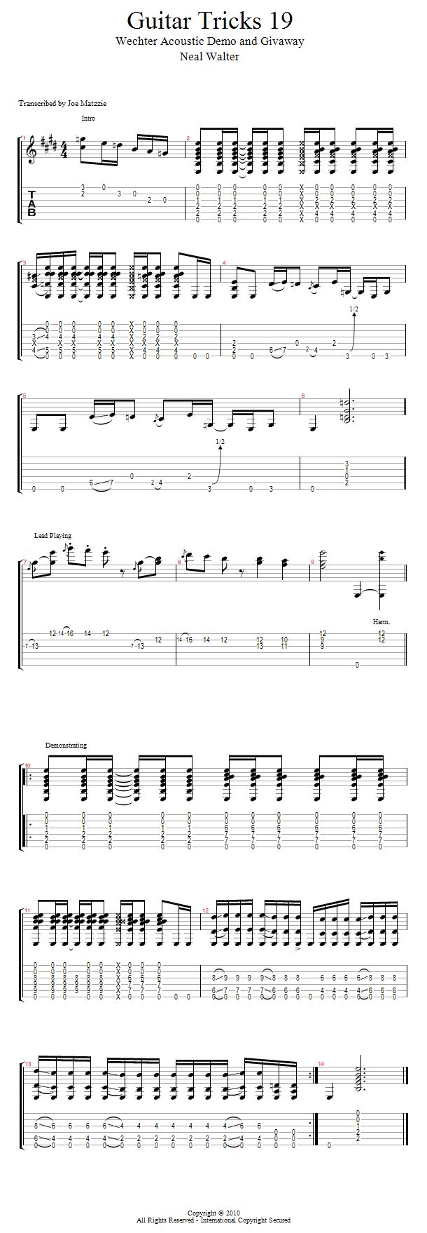 Guitar Tricks 19: Wechter Acoustic Demo and Giveaway song notation