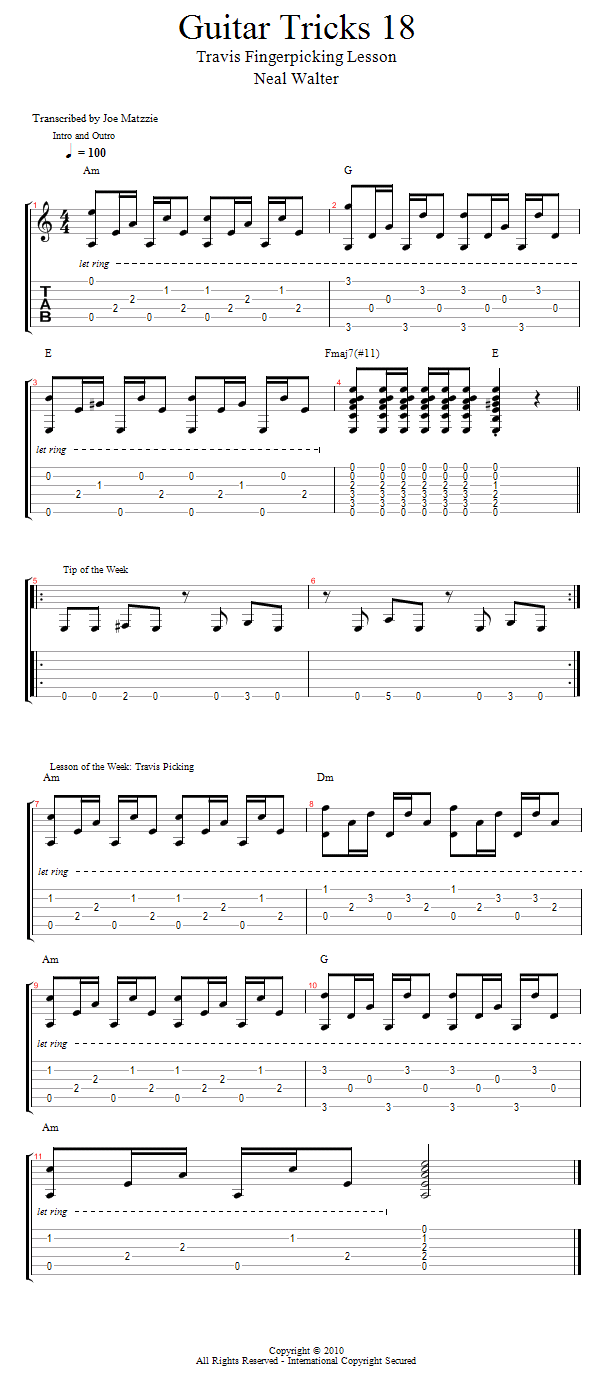 Guitar Tricks 18: Travis Fingerpicking Lesson song notation