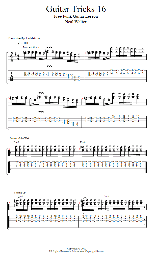 Guitar Tricks 16: Free Funk Guitar Lesson song notation
