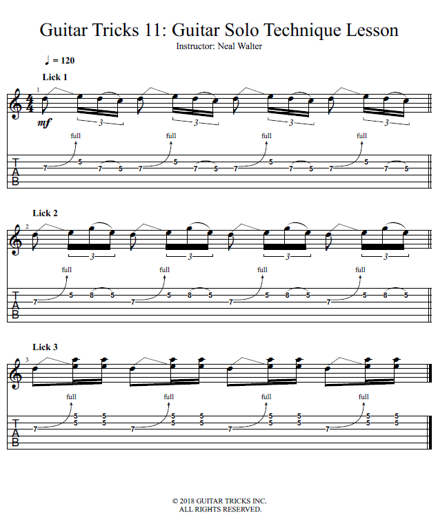 Guitar Tricks 11: Guitar Solo Technique Lesson song notation