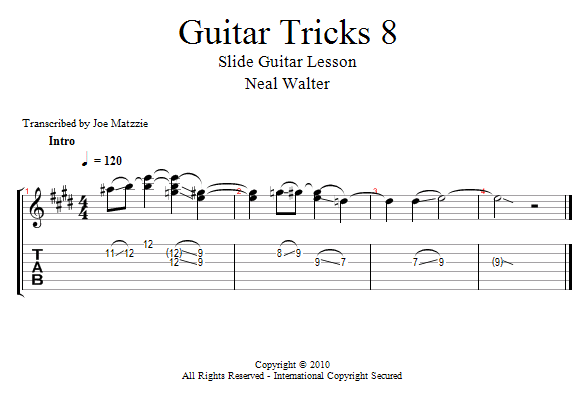Guitar Tricks 8: Slide Guitar Lesson song notation