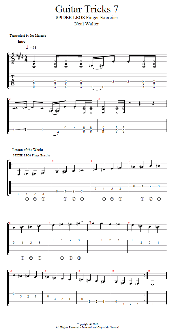 Guitar Tricks 7: SPIDER LEGS Finger Exercise song notation