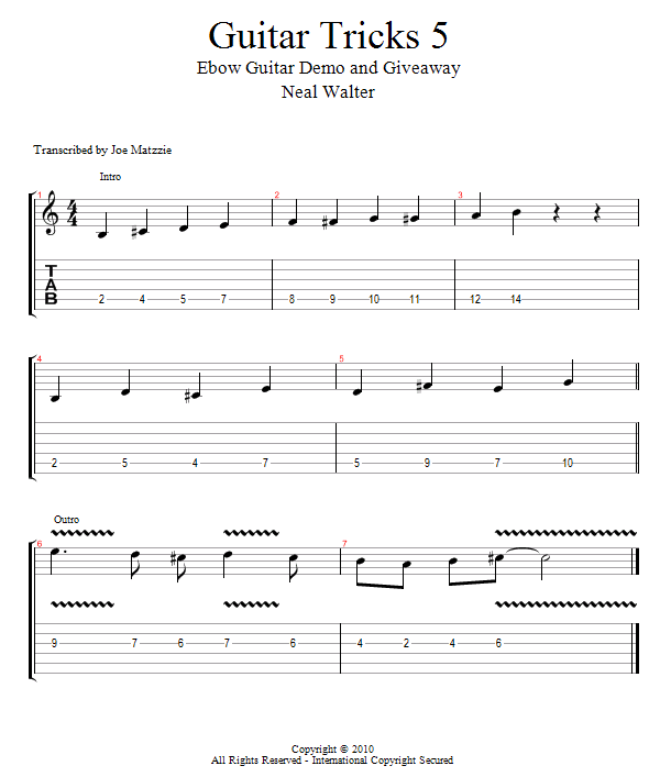 Guitar Tricks 5: Ebow Guitar Demo and Giveaway song notation