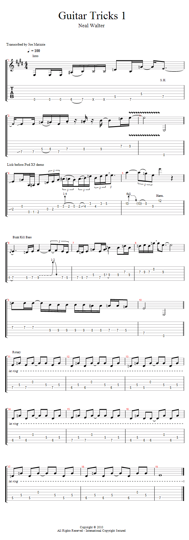 Guitar Tricks 1: Pod X3 Live Giveaway song notation