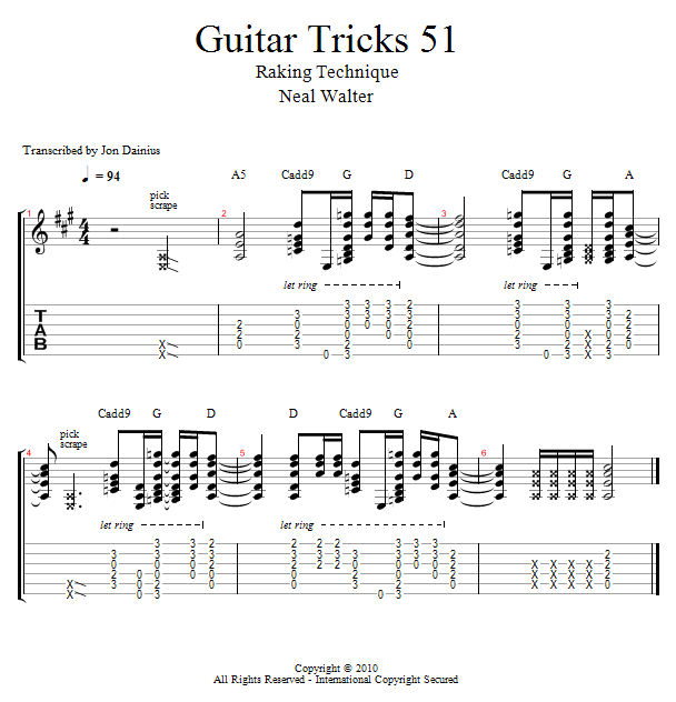 Guitar Tricks 52 : Pick Scrape Lesson song notation