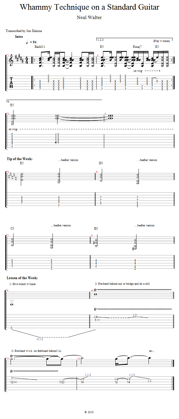 Guitar Tricks 53: Whammy Technique on a Standard Guitar song notation