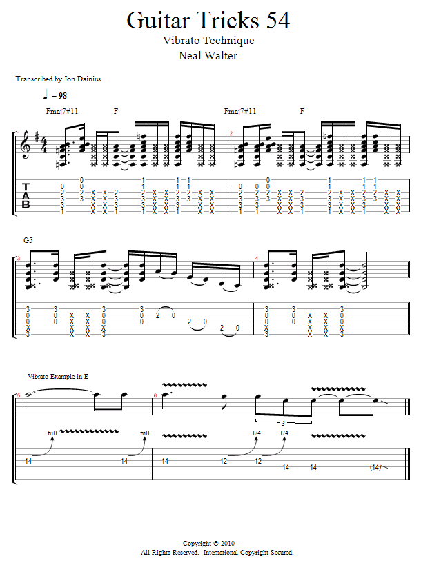Guitar Tricks 54: Vibrato Technique song notation