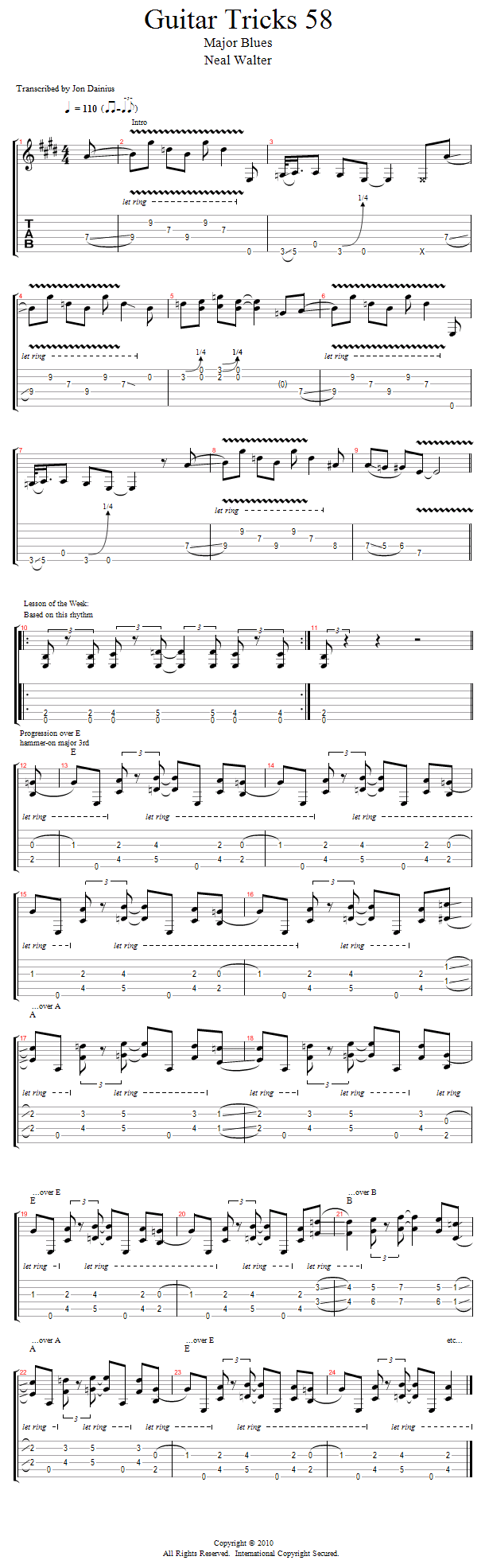 Guitar Tricks 58: Major Blues song notation