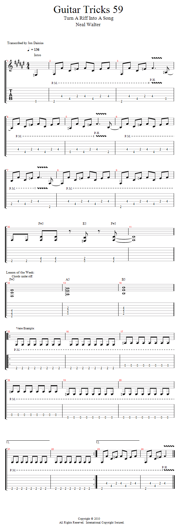 Guitar Tricks 59:Turn a Riff Into a Song song notation