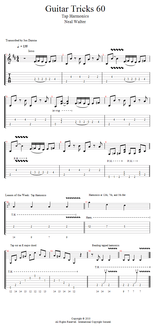 Guitar Tricks 60: Tap Harmonics song notation