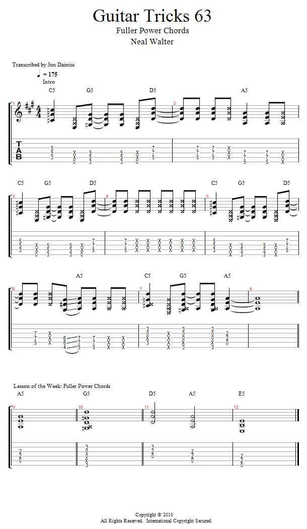 Guitar Tricks 63: Fuller Power Chords song notation