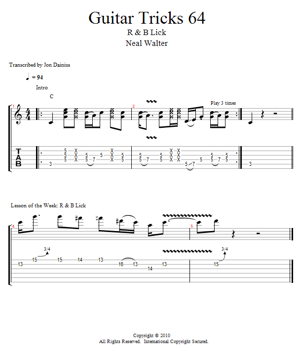 Guitar Tricks 64:  B.B. King Lick song notation