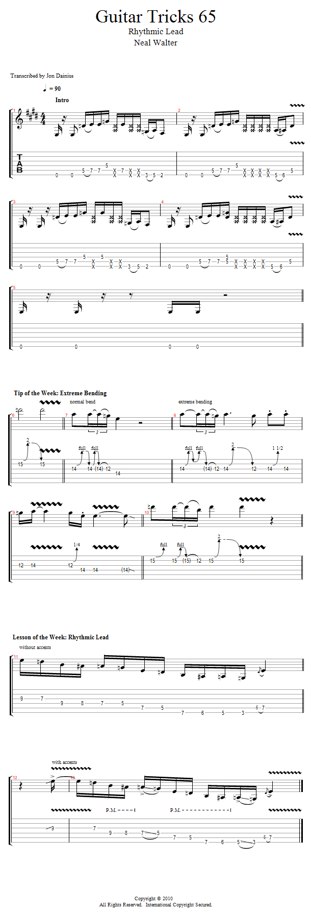 Guitar Tricks 65: Rhythmic Lead song notation