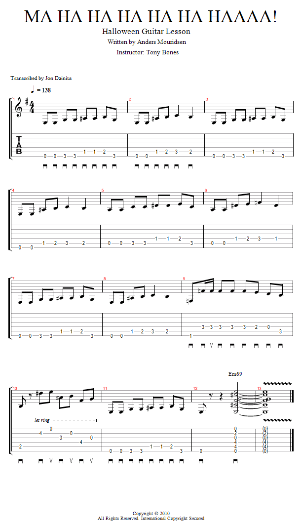 Guitar Tricks 68: Halloween Guitar Lesson song notation