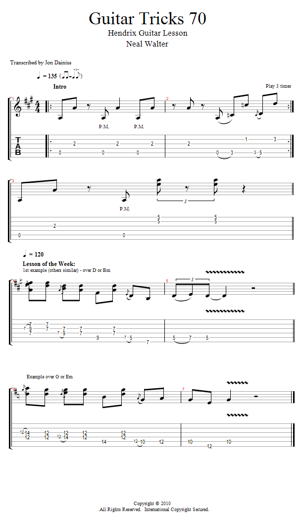 Guitar Tricks 70: Hendrix Guitar Lesson song notation