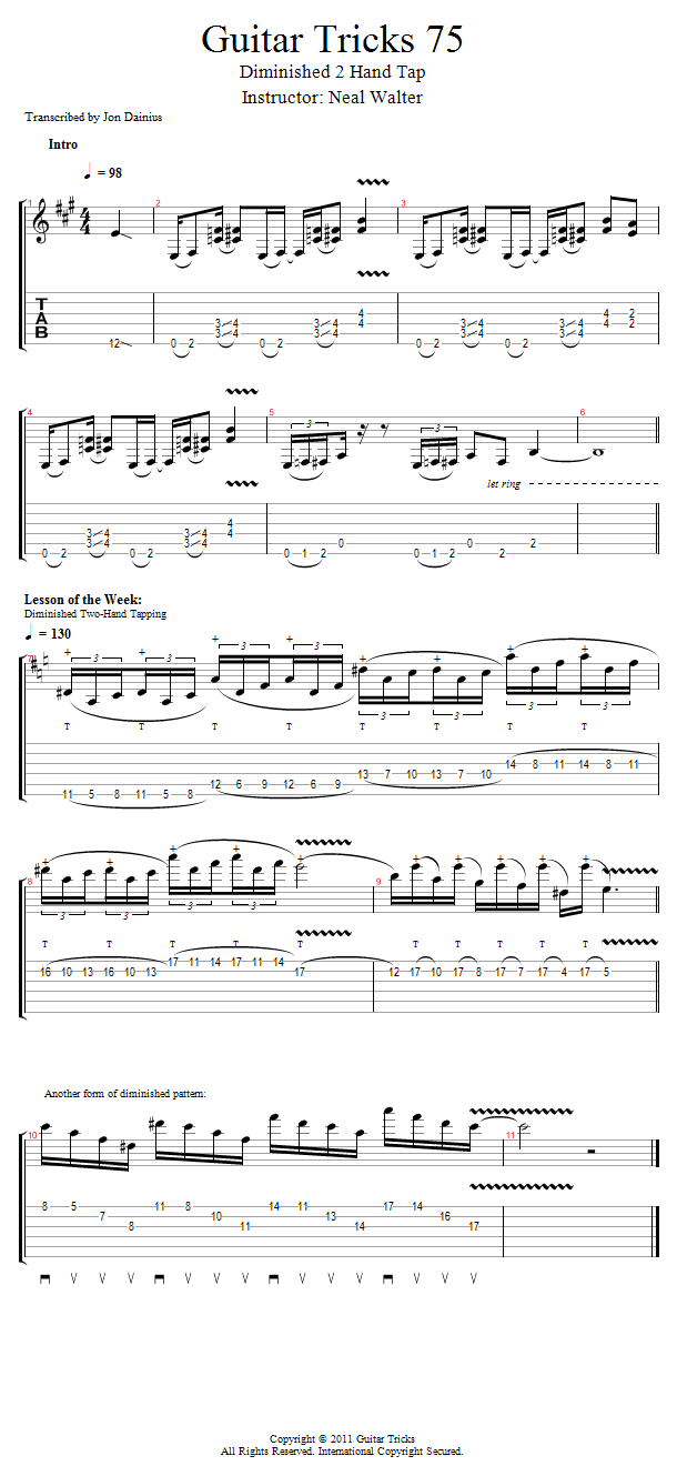 Guitar Tricks 75: Diminished 2 Hand Tap song notation