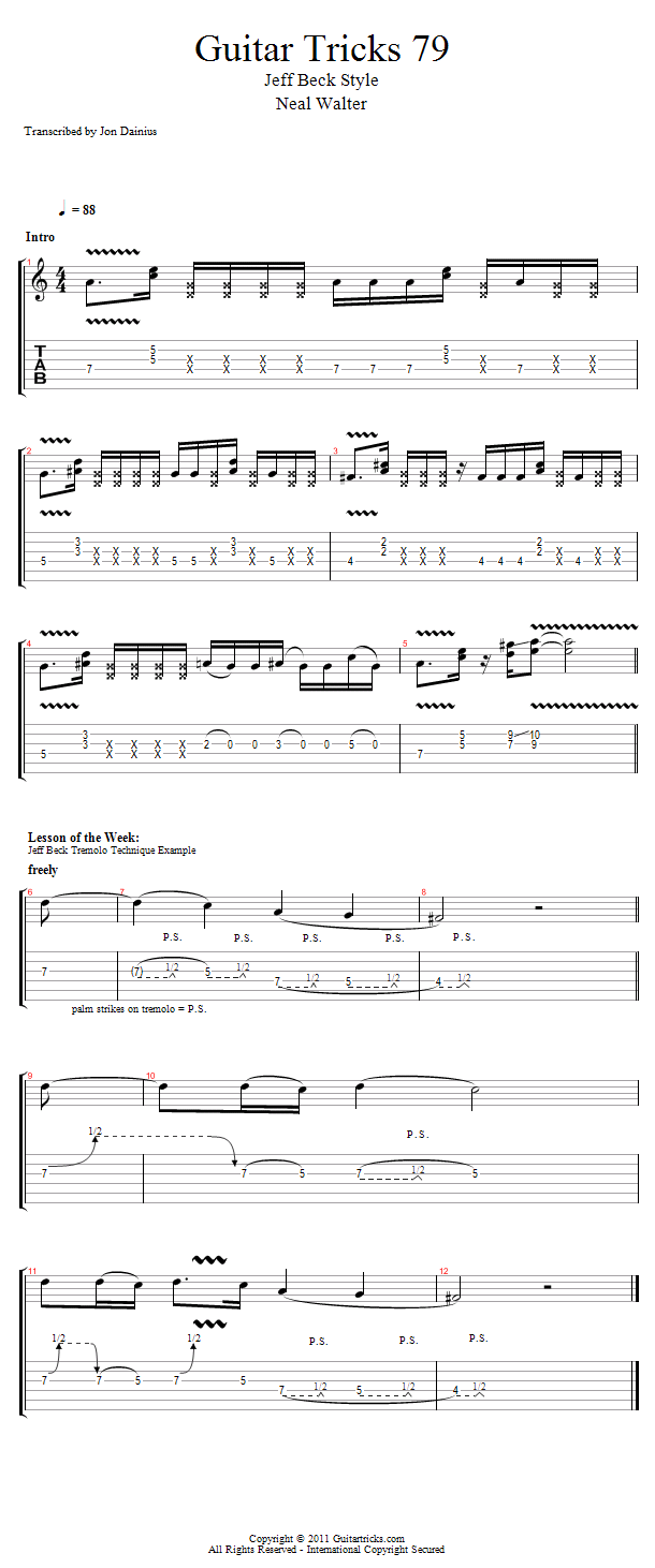Guitar Tricks 79: Jeff Beck Style song notation