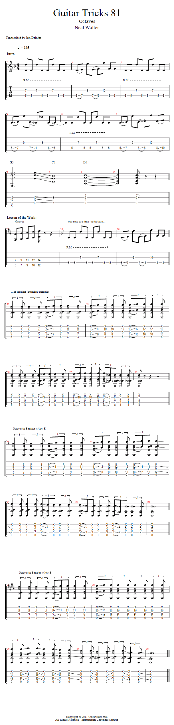 Guitar Tricks 81: Octaves song notation