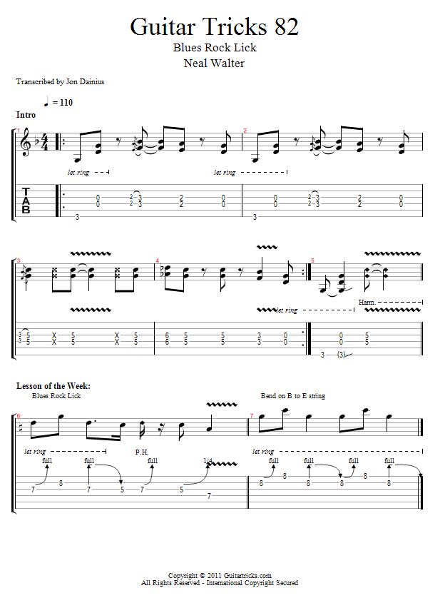 Guitar Tricks 82: Blues Rock Lick song notation