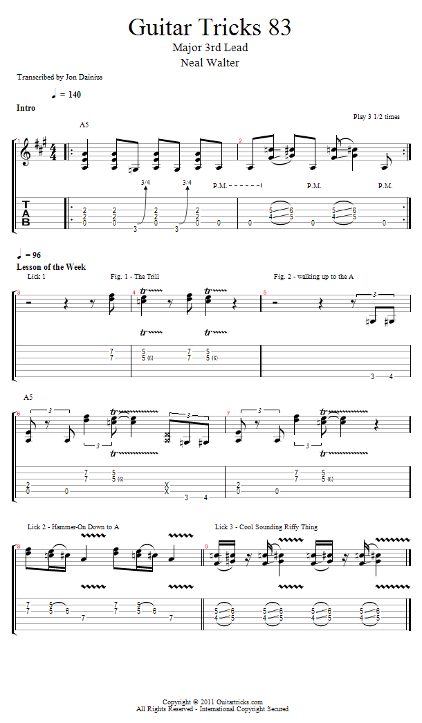 Guitar Tricks 83: Major 3rd Lead song notation