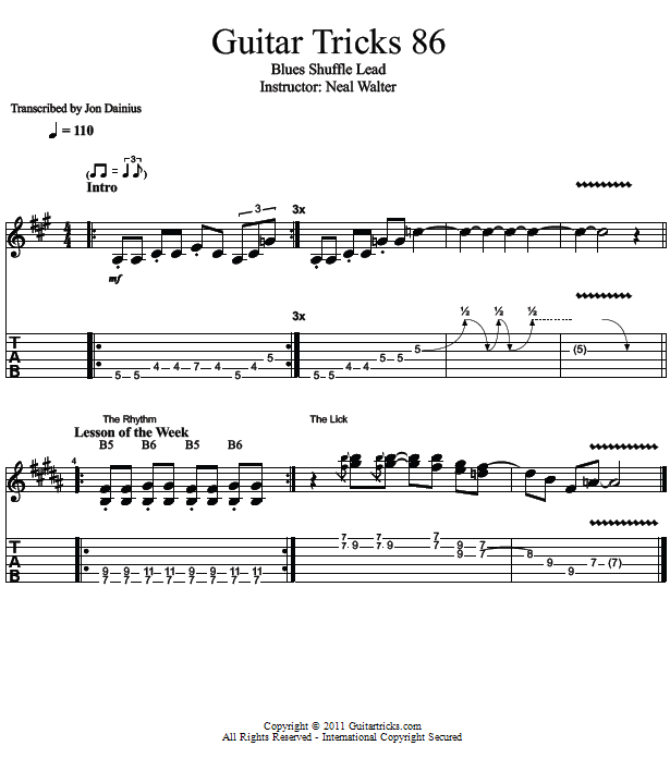 Guitar Tricks 86: Blues Shuffle Lead song notation