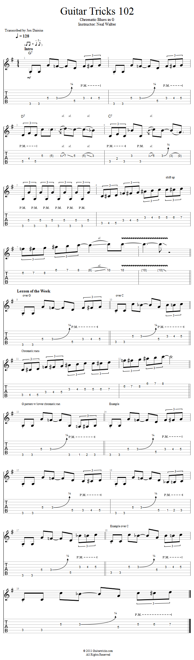 Guitar Tricks 102: Chromatic Blues in G song notation