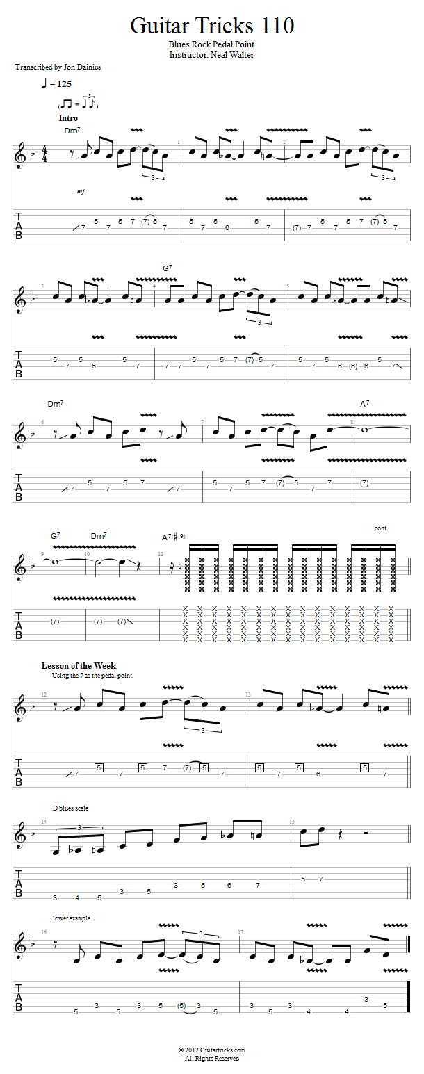 Guitar Tricks 110: Blues Rock Pedal Point song notation